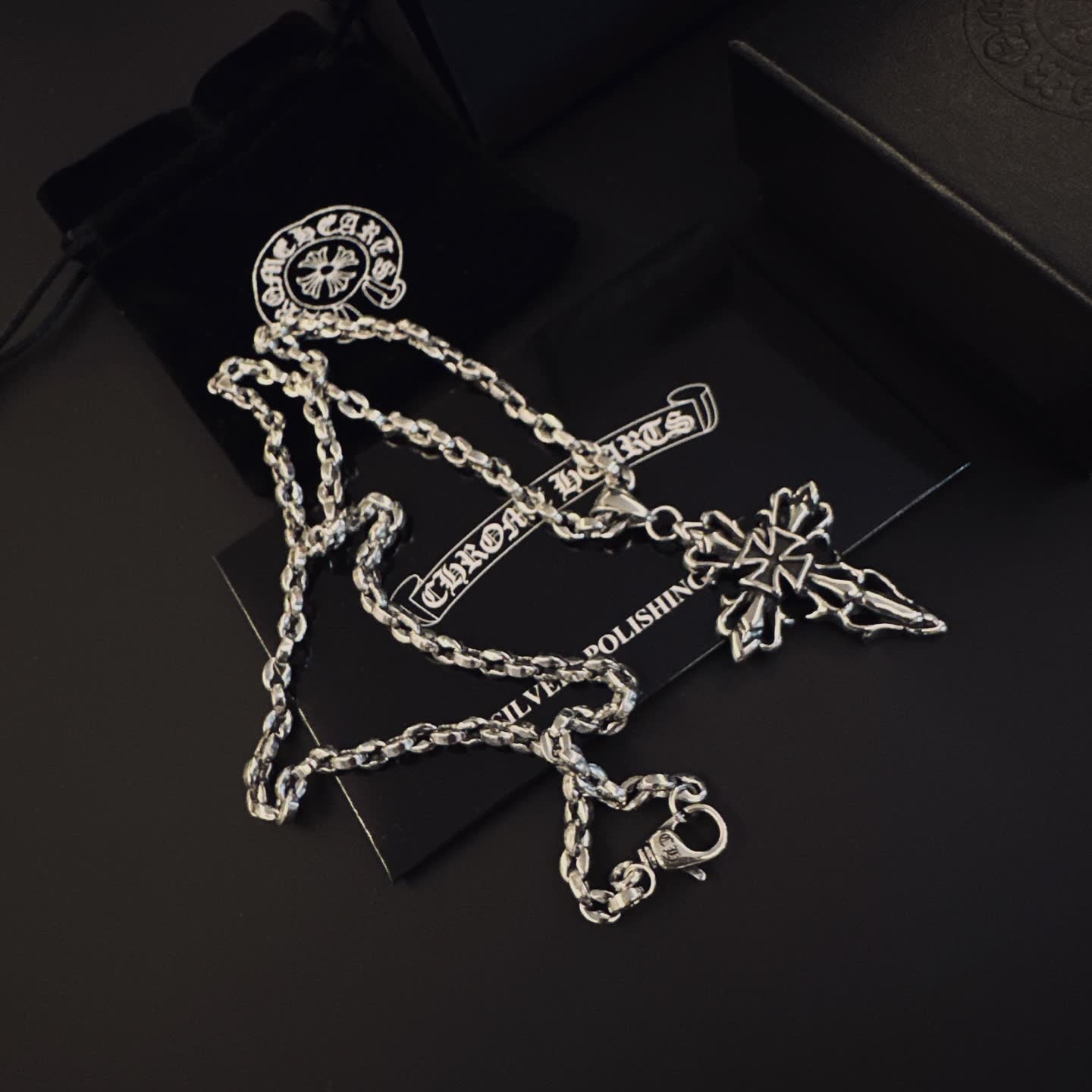 Chrome Hearts Silver Cross Pendant Necklace